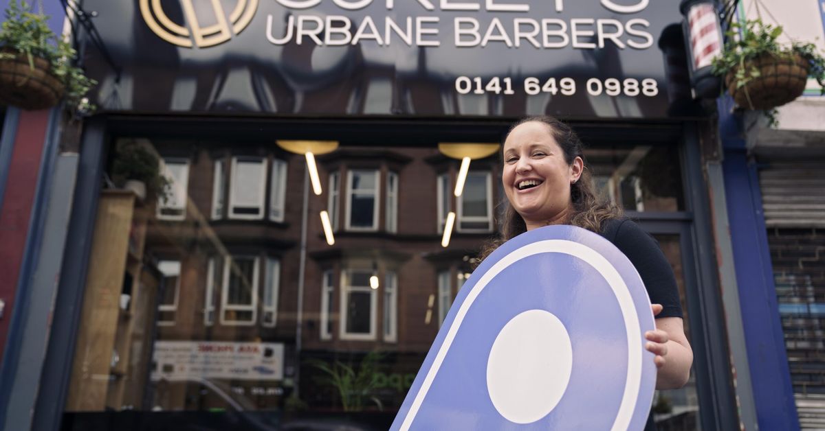 Free first use: Karina Curley, proprietor of Curley's Urbane Barbers (ALL CORRECT), on Minard Road, Shawlands, Glasgow. The business is one of several in Shawlands promoting the Scotland Loves Local campaign, encouraging people to choose local and back businesses in their community as part of the national recovery from the Covid-19 pandemic. The campaign is spearheaded by Scotland's Towns Partnership.

Media enquiries to Chris Story on 07375 065 728 / chris@messagematters.co.uk